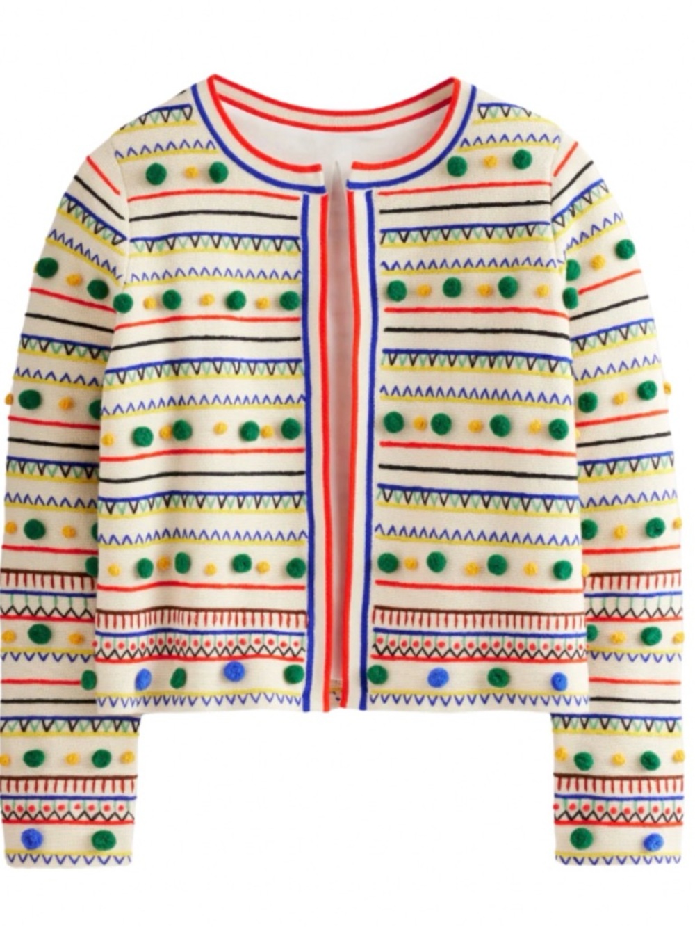 EUC Small Boden Pom Pom Cardigan Sweater Cotton Lined Adorable!